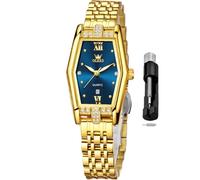 OLEVS Womens Watch Gifts Bracelet Set Rose Gold for Lady Female Business Dress Diamond Ladies Watch Casual Analog Waterproof Luminous Women Wrist Watch, blue watch Chronograph