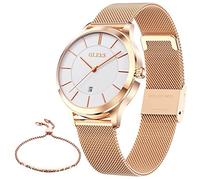 OLEVS Womens Watch Gifts Set with Bracelet Rose Gold for Lady Female Minimalist Simple Slim Thin Casual Dress Analog Quartz Wrist Watches Waterproof Two Tone, SHE BELIEVED SHE COULD SO SHE DID