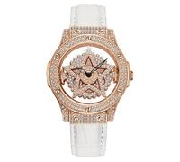 OLEVS Womens Watch, Leather Wrist Diamond Dial Ladies Quartz Watch,Five Pointed Star Rotating dial with Hollowed Out Design Fashion Waterproof Analog Watch for Women (9938- Five Star Rose Gold Face)
