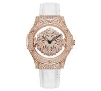 OLEVS Womens Watch, Leather Wrist Diamond Dial Ladies Quartz Watch,Five Pointed Star Rotating dial with Hollowed Out Design Fashion Waterproof Analog Watch for Women (9938- Snow Rose Gold Face)