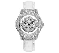 OLEVS Womens Watch, Leather Wrist Diamond Dial Ladies Quartz Watch,Five Pointed Star Rotating dial with Hollowed Out Design Fashion Waterproof Analog Watch for Women (9938- Snowflake White Face)