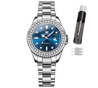 OLEVS Womens Watch, Small Wrist Rose Gold Diamond Dial Ladies Quartz Watch, Fashion Noctilucent Waterproof Analog Watch for Women,Romantic Gift for Girlfriend (9945- Blue Surface)