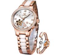 OLEVS Womens Watches Automatic Luxury Dress Ladies Watch Ceramic Strap Rose Gold Self Winding Female Wrist Watch