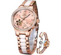 OLEVS Womens Watches Automatic Luxury Dress Ladies Watch Ceramic Strap Rose Gold Self Winding Female Wrist Watch