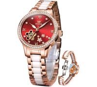 OLEVS Womens Watches Automatic Luxury Dress Ladies Watch Ceramic Strap Rose Gold Self Winding Female Wrist Watch
