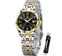 OLEVS Womens Watches Classic Dress Quartz Female Wristwatch Ladies Stainless Steel Waterproof Luminous Date Easy Read Watch for Lady, womens gold black watch, women watch