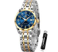 OLEVS Womens Watches Classic Dress Quartz Female Wristwatch Ladies Stainless Steel Waterproof Luminous Date Easy Read Watch for Lady, womens gold blue watch, women watch