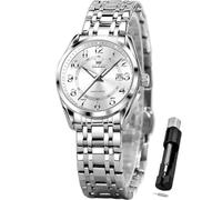OLEVS Womens Watches Classic Dress Quartz Female Wristwatch Ladies Stainless Steel Waterproof Luminous Date Easy Read Watch for Lady, ladies all silver watch, women watch