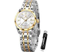 OLEVS Womens Watches Classic Dress Quartz Female Wristwatch Ladies Stainless Steel Waterproof Luminous Date Easy Read Watch for Lady, womens gold white watch, women watch