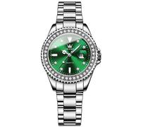 OLEVS Womens Watches Diamond Luxury Dress Gold Wrist Watch Stainless Steel Waterproof Luminous Date, 9945: Silver Band & Green dial, L