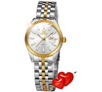 OLEVS Womens Watches Diamond Luxury Dress Gold Wrist Watch Stainless Steel Waterproof Luminous Date, 5593：Two tone band & White dial, L