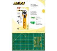 OLFA Fabric Cutting Kit with Green Mat & Yellow Rotary Cutter, Self-Healing Rotary Mat, 12x18 Inch, 45mm Rotary Cutter, RB45 Rotary Blade, Alloy Steel, for Sewing, Quilting
