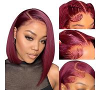 OLFORY 99J Burgundy Bob Wig Human Hair 13x4 Lace Front Wigs for Black Women Straight Burgundy Human Hair 180% Density Transparent Lace Front