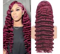OLFORY Burgundy Red Human Hair Wigs for Black Women, 13x4 HD Transparent Lace Front Wigs, Pre Plucked, 150% Density, 99J, Loose Wigs pr