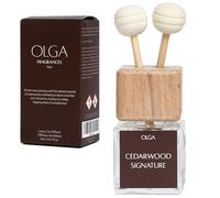OLGA Car Air Freshener for Men - 8ml Cedarwood Signature Clip-on Diffuser with Wooden Reeds - Long-Lasting Luxury Car Scent with Real Cedarwood - Elegant, Natural and Strong - Up to 30 Days
