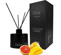 OLGA Reed Diffuser - 180ml Grapefruit & Mango Reed Diffusers for Home with 8 Premium Diffuser Sticks - Large Room Strong Fragrance Aromatherapy Gift Set - Up to 90 Days
