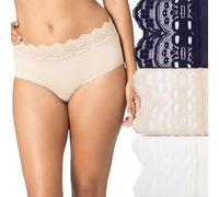 Olga Women's Secret Hugs 3 Pack Hipster Panty, Evening Blue/Butterscotch/Antique Ivory, Medium