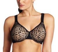 Olga Women's Sheer Leaves Minimizer Bra Black and French Toast 34DD