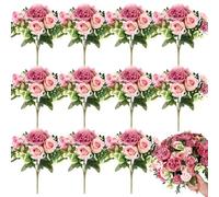 Olgaa 12 Bundles Peonies Artificial Flowers Silk Flowers Faux Peony Fake Peony Hydrangea Flower Bouquet Bulk for Vase Filler Centerpiece Table Decorations Wedding Arch Flowers (Champagne Red)