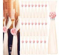 Olgaa Wedding Aisle Decorations for Ceremony Set of 24 Wedding Chair Pew Flowers Church Decorations with Artificial White Roses Flowers and Rhinestone for Weddings Party Bench Pew Aisle Decor (Pink)