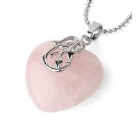 OLGER Pendant Necklace, Rose Quartz Stone Necklace Heart Crystal Silver Leaf Pendant Necklaces Reiki Chakra Gemstone Necklace Charming Jewelry For Women Men Girl