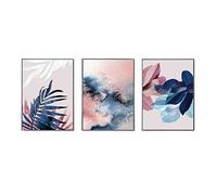 OLGKJ Leaf Wall Art Abstract Watercolor Wall Pictures Canvas Painting Blush Pink Navy blue Decor Tropical Posters and Prints Paintings Frameless