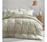 Oli Anderson Boho Duvet Cover Set Queen Size, Beige and Sage Green Color Clash 3 Pieces Microfiber Bedding Set, Durable and Super Soft Duvet Covers with Zipper and Ties, 90"*90"