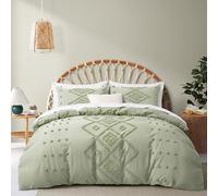 Oli Anderson Tufted Duvet Cover Queen Size, Soft and Lightweight Duvet Covers Set for All Seasons, 3 Pieces Boho Embroidery Shabby Chic Bedding Set (Mist Sage, Queen, 90"x90")