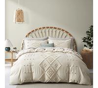 Oli Anderson Tufted Duvet Cover Queen Size, Soft and Lightweight Duvet Covers Set for All Seasons, 3 Pieces Boho Embroidery Shabby Chic Bedding Set (Beige, Queen, 90’’ x 90’’)
