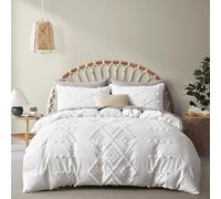 Oli Anderson Tufted Duvet Cover Queen Size, Soft and Lightweight Duvet Covers Set for All Seasons, 3 Pieces Boho Embroidery Shabby Chic Bedding Set (White, Queen, 90’’ x 90’’)