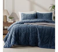 Oli Anderson Velvet Quilt Set Queen Size - Lightweight Bedspread Coverlet - Soft Velvet Comforter Set - Reversible Quilted Bedding Set for All Seasons - Navy Blue - 3 PCS (1 Quilt, 2 Pillow Shams)