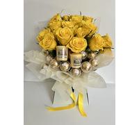 Oliade Bouquets: Fresh Yellow Roses flowers, Chocolate and Candle Bouquet Hamper