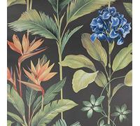Oliana Charcoal Wallpaper Green Blue Orange Floral Tropical