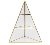 olibanna Glass Pyramid Jewelry Organizer 3- Tier Jewelry Stand Holder Geometric Jewelry Display Tower Rack Clear Trinket Box for Storage Earring Necklace Bracelet Golden