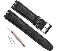 OliBoPo Alligator Grain Cow Leather Stainless Steel Buckle Watch Band Strap for (17mm, Black Stitch/Black)