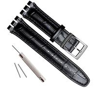 OliBoPo Alligator Grain Cow Leather Stainless Steel Buckle Watch Band Strap for Swatch (17mm, Black)
