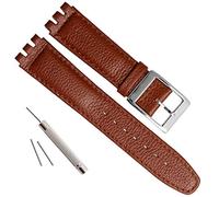 OliBoPo Alligator Grain Cow Leather Stainless Steel Buckle Watch Band Strap for Swatch (17mm, Brown Stitch/Brown)