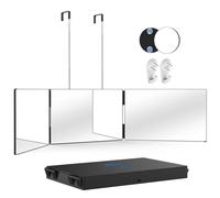 OLIBUY 3 Way Mirror with 10X Magnifying Mirror, Tri-fold, 1.3 x 12.6 x 7.7 inches, Black Metal Frame, Over-the-Door Mount, Perfect for Haircutting, Shaving, Braiding, and Personal Grooming