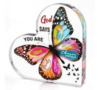 Olicard Butterfly Inspirational Paperweight, Blue Heart-Shaped Acrylic Decorative Sign, Perfect for Women, Birthday & Mother’s Day