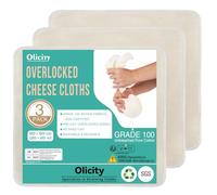 Olicity Cheese Cloths for Straining 50x50cm - 3 Pack Unbleached Fine Weave Muslin Cloths for Cooking | Reusable Overlocked Cheesecloth for Straining Liquids, Making Jam & Bread | Cotton Cloth Strainer