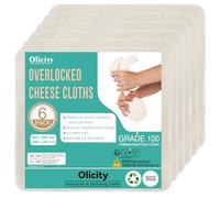 Olicity Cheese Cloths for Straining 50x50cm - 6 Pack Unbleached Muslin Cloths for Cooking & Brewing | Fine Weave, Reusable & Overlocked for Straining Yogurt, Kombucha, Jam | Cotton Filter Cloth