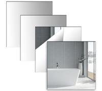 Olicky 4 Pcs Self Adhesive Mirror Tiles 20x20 cm, Wall-Mounted 2mm Thick Acrylic Wall Mirrors Stickers for Home Decoration, Bathroom, Bedroom (Right Angle)