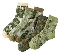 Olies Chaussettes À Motif Pour Femmes Adolescentes Filles Fleurs À Volants Chaussettes Fantaisie En Coton And Stockings (Green, One Size)