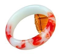 Oligage Genuine Natural Color Jade Bangle Red White Bracelet Charm Jewelry Fashion Accessories Carved Amulet Gifts for Women Men, 54-56mm, Stone, Jade