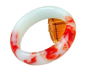 Oligage Genuine Natural Color Jade Bangle Red White Bracelet Charm Jewelry Fashion Accessories Carved Amulet Gifts for Women Men