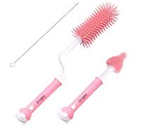 Oligey 360°Rotating Upgrade Silicone Brush for Baby Bottle and Nipple with Straw Cleaner,New Generational Silica Scrubber Kit for Infant Bottle,Teat and Straw,Easy Cleanup (Pink)