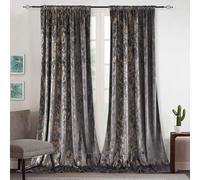 OliGreenice Luxury Velvet Curtains Gold Foil Print 80% Blackout Window Curtains Back Tab/Rod Pocket/Pleat Hooks Thermal Insulated Living Room Bedroom Drapes, 2 Panels, Dark Gray, 132x274cm（52x108in）