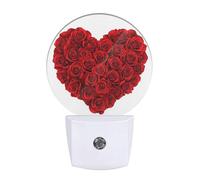 Olikked Plug-in Valentine's Day Night Light Romantic Red Rose Heart Nightlight with Dusk to Dawn Sensor, Auto On/Off 0.5W Energy-Saving LED Lighting for Men Women Boys Girls Gift