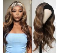 olimaruly Wavy Human Hair Hoop with Reflections Wig with Ombre Headband 14 Inch Front Wig No Lace Wig Honey Blonde Wig Machine Made Wigs for Women