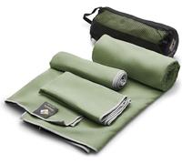 OlimpiaFit Set of 3 Microfiber Towels - Best for Gym Travel Camp Beach Backpacking Sports Outdoor Swim - Quick Dry Fast · Absorbent · Lightweight Men Women Gift Toiletry Bag (Khaki)
